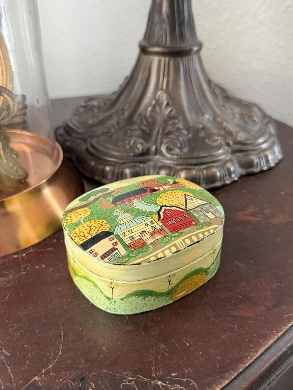 Vintage Hand Painted Small Farm Scenery Box